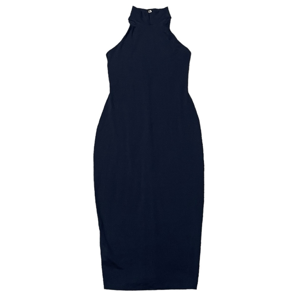 Sleeveless High-Neck Navy Bodycon Dress